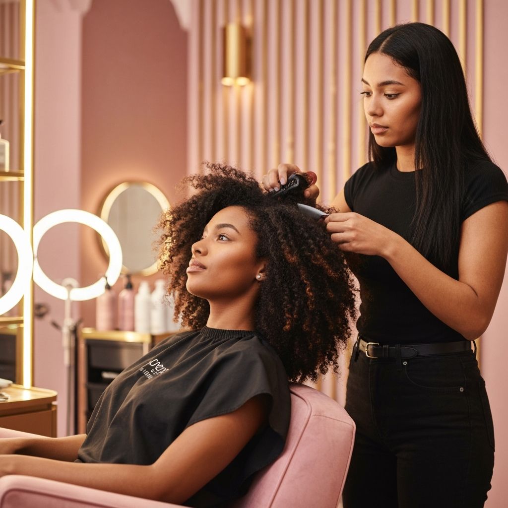 Luxury beauty salon with Afro-Caribbean model