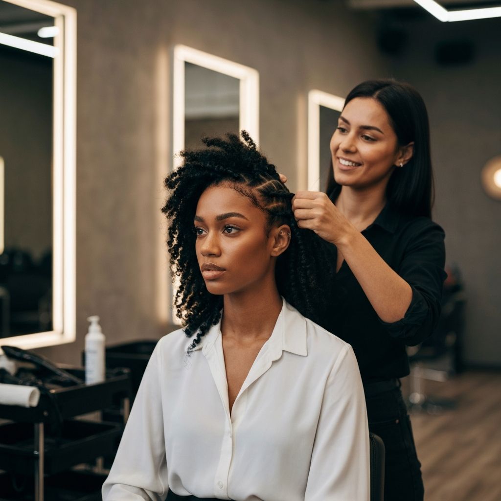 Hair styling session with Afro-Caribbean model